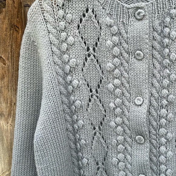 Vintage Handknit Fisherman Cardigan Light Blue - Picture 12 of 14